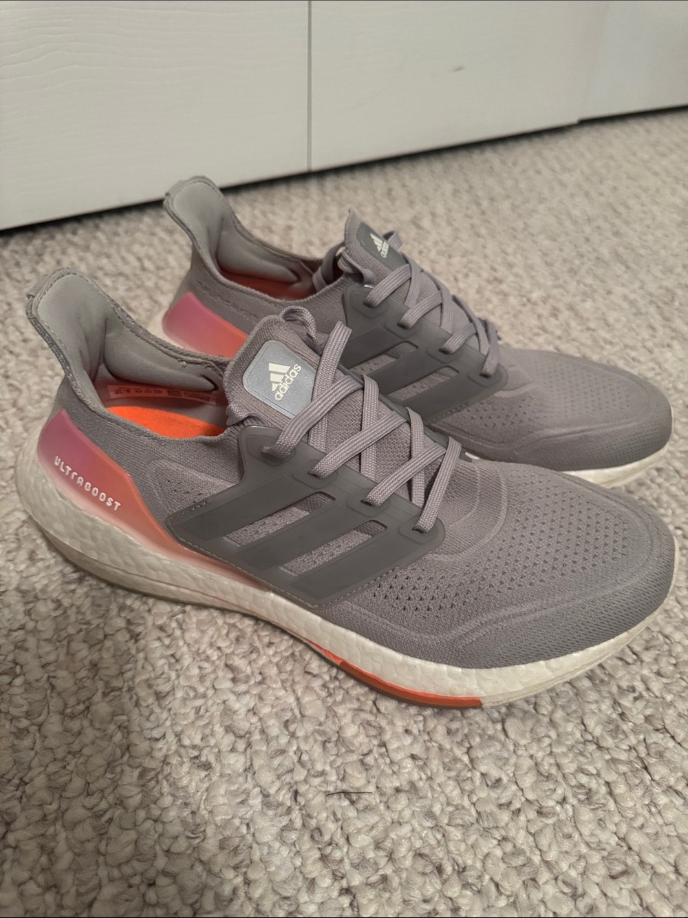 adidas Gray Running Shoes with Coral Heel Accent